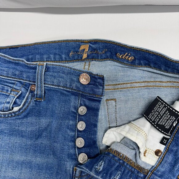 7 for all Mankind Edie Cropped Jeans Size 27 Raw Hem Straight Leg Medium Wash - Picture 6 of 11